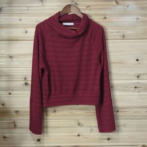 Free People Sweater Womens Small Red Pointelle Knit Cropped Cowl Neck Boho
